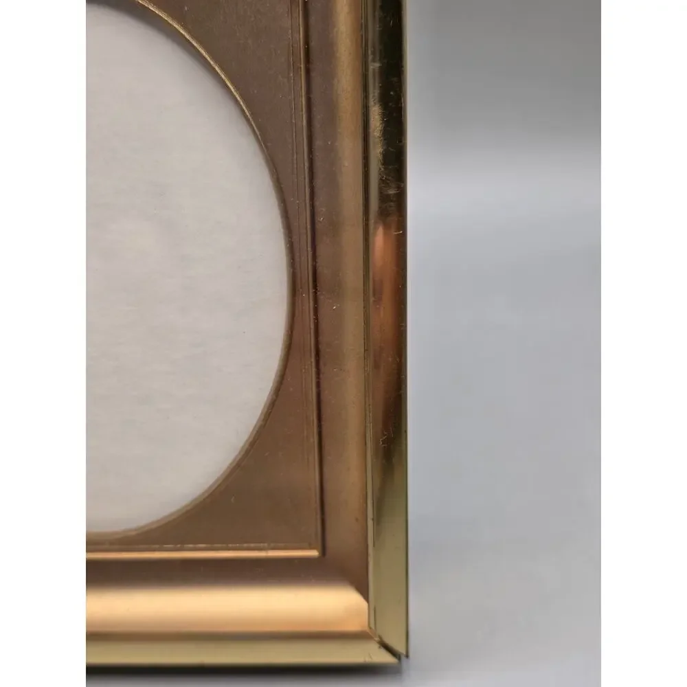 Vintage Brass Picture Frame Gold Tone Oval Mat Insert Mid Century Retro